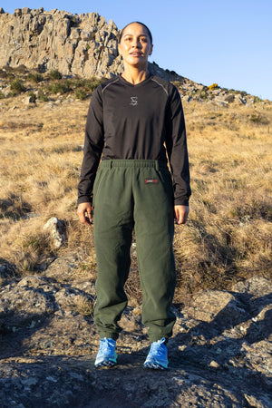 Lonely Track Buffer Pants in forest green - women's fleece pants with elastic waist