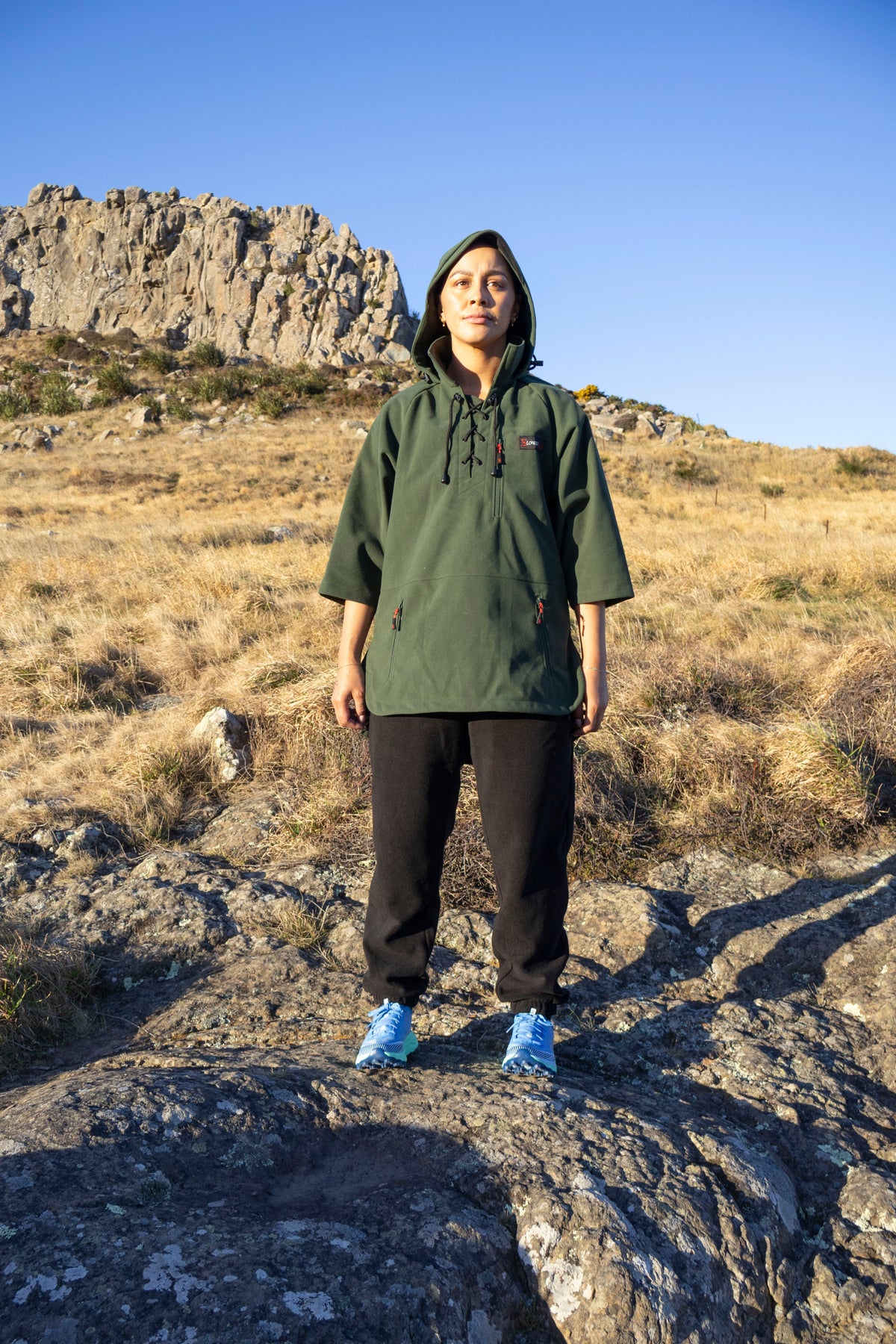 Lonely Track Wilder II bush shirt in forest green - women's 3/4 sleeve Tricot fleece