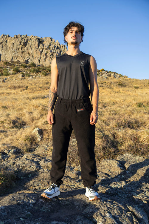 Lonely Track Buffer Pants in black - men's fleece pants with elastic waist