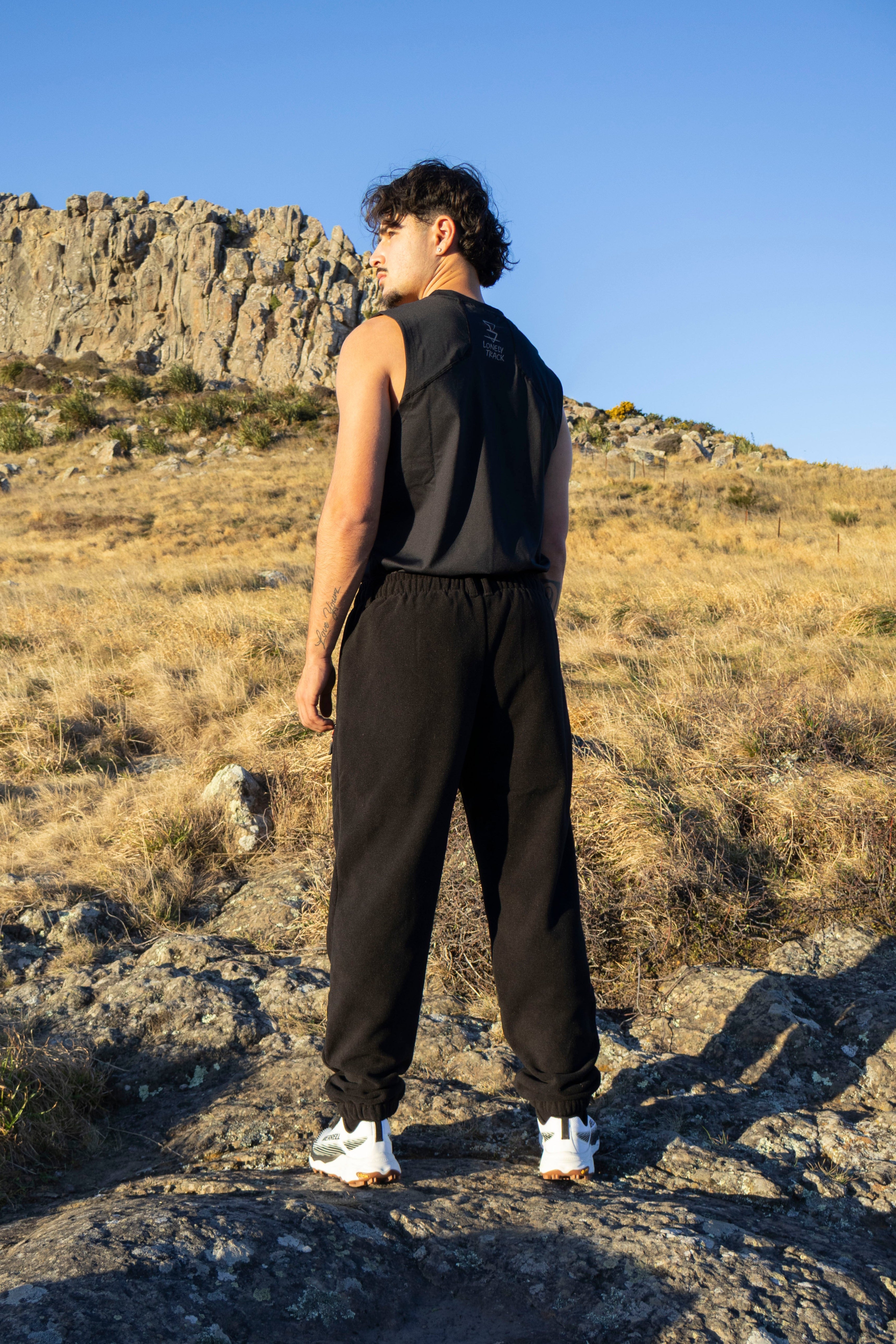 Lonely Track Buffer Pants in black - men's fleece pants with elastic waist