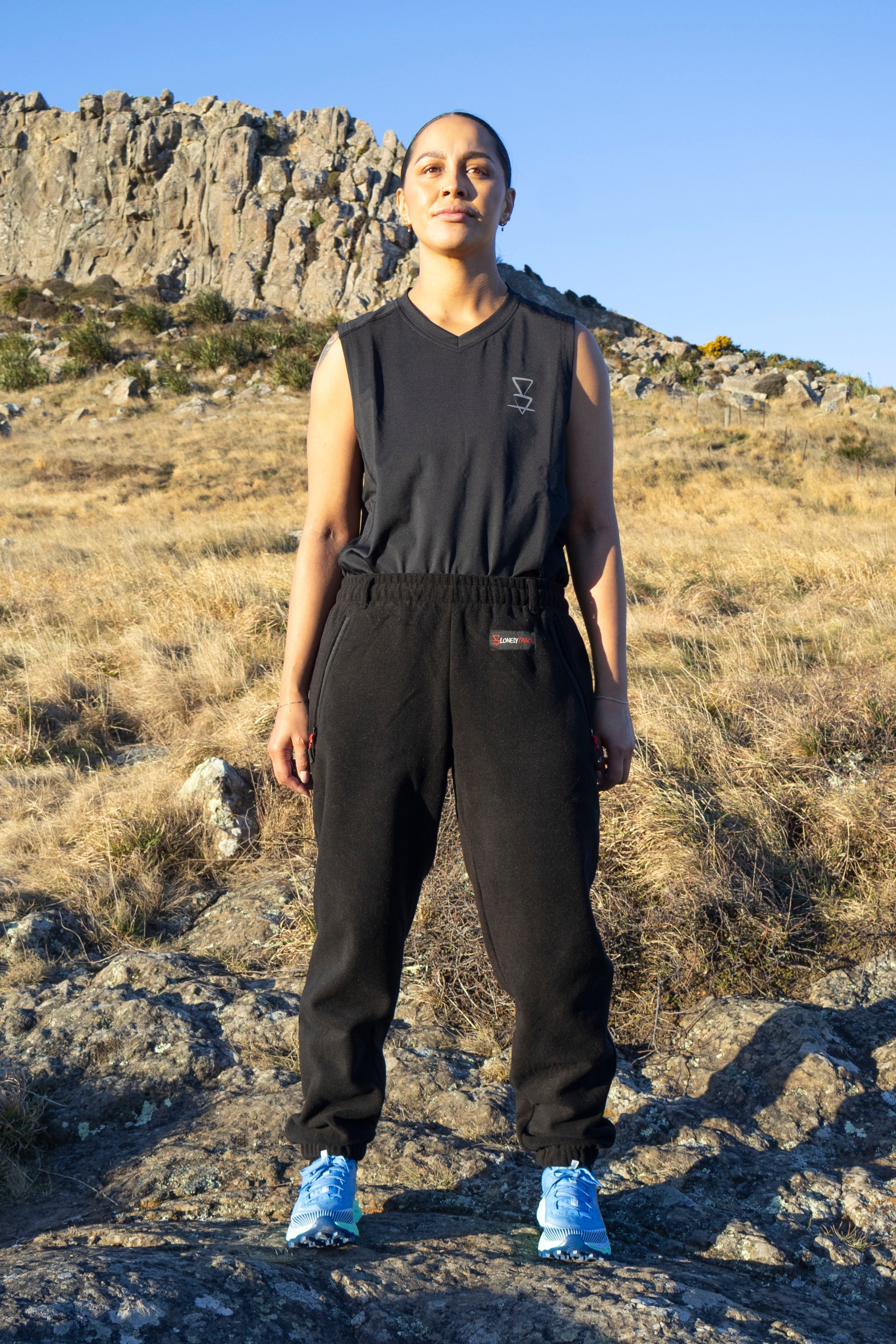 Lonely Track Buffer Pants in black - women's fleece pants with elastic waist