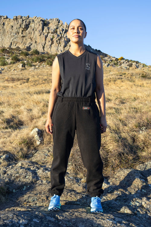 Lonely Track Buffer Pants in black - women's fleece pants with elastic waist