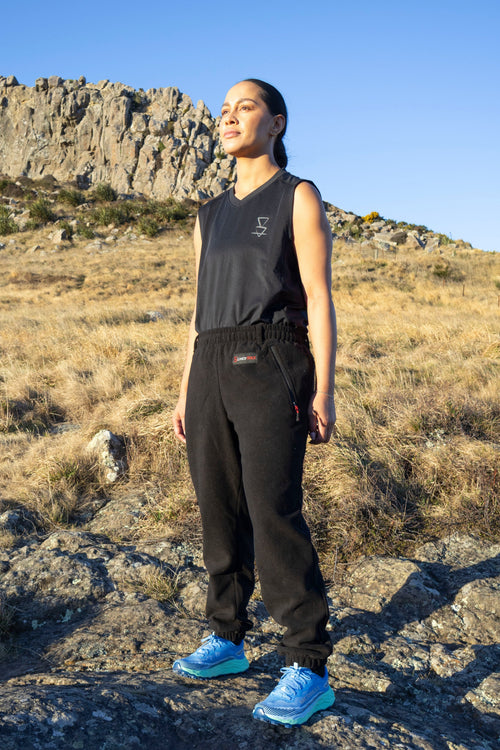 Lonely Track Buffer Pants in black - women's fleece pants with elastic waist