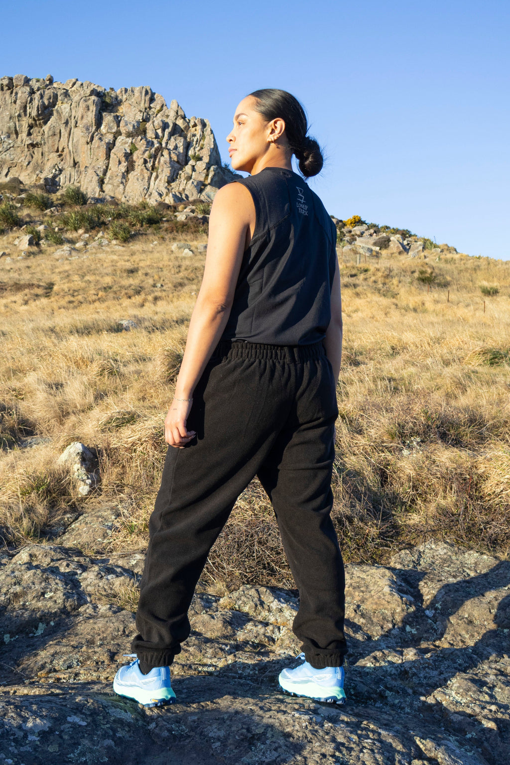 Lonely Track Buffer Pants in black - women's fleece pants with elastic waist