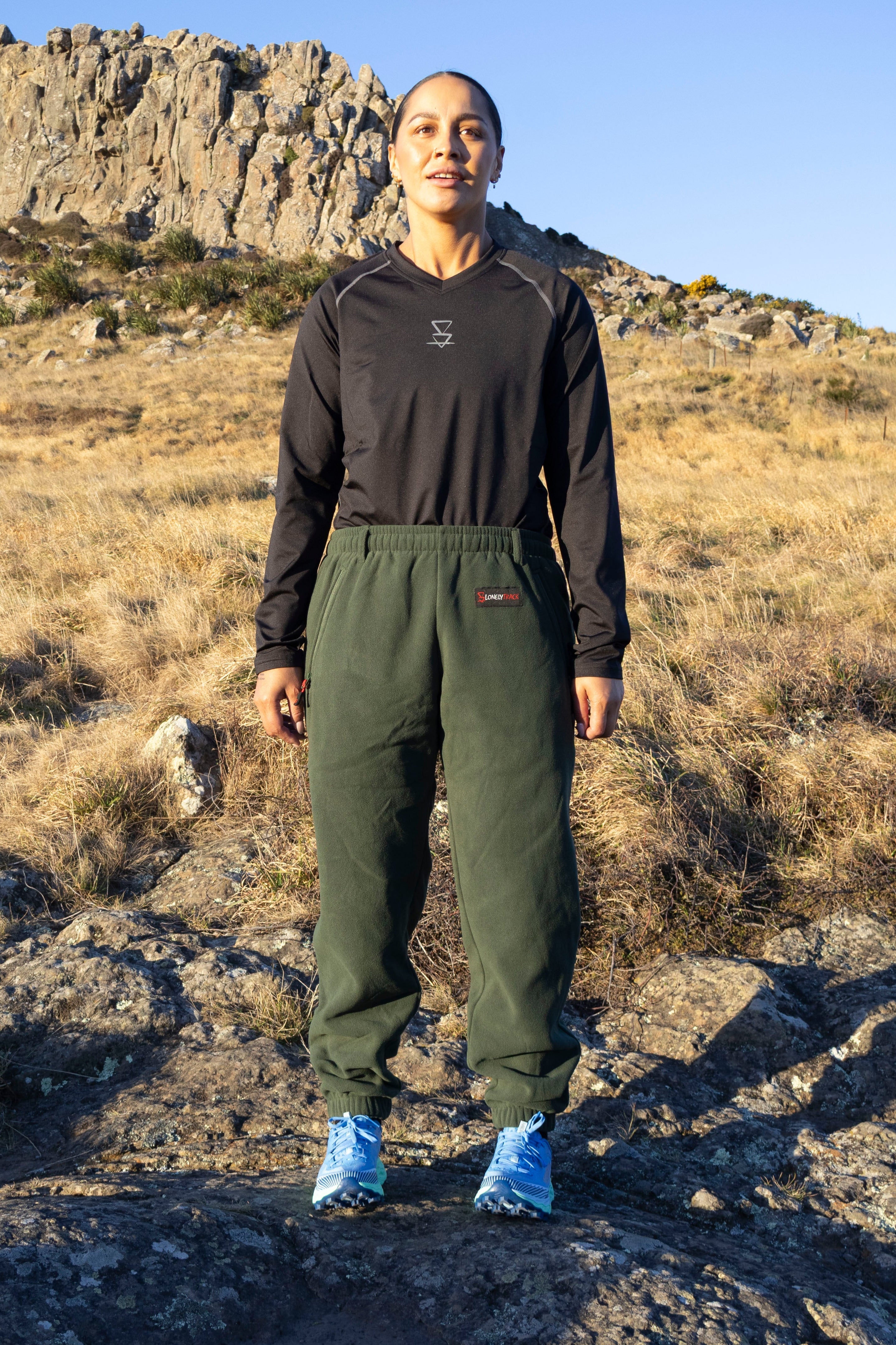 Lonely Track Buffer Pants in forest green - women's fleece pants with elastic waist