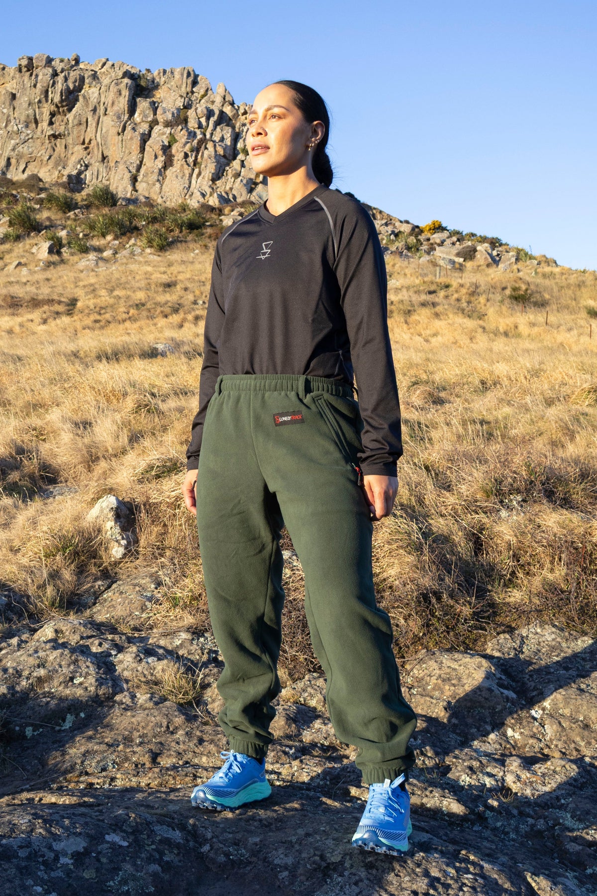 Lonely Track Buffer Pants in forest green - women's fleece pants with elastic waist