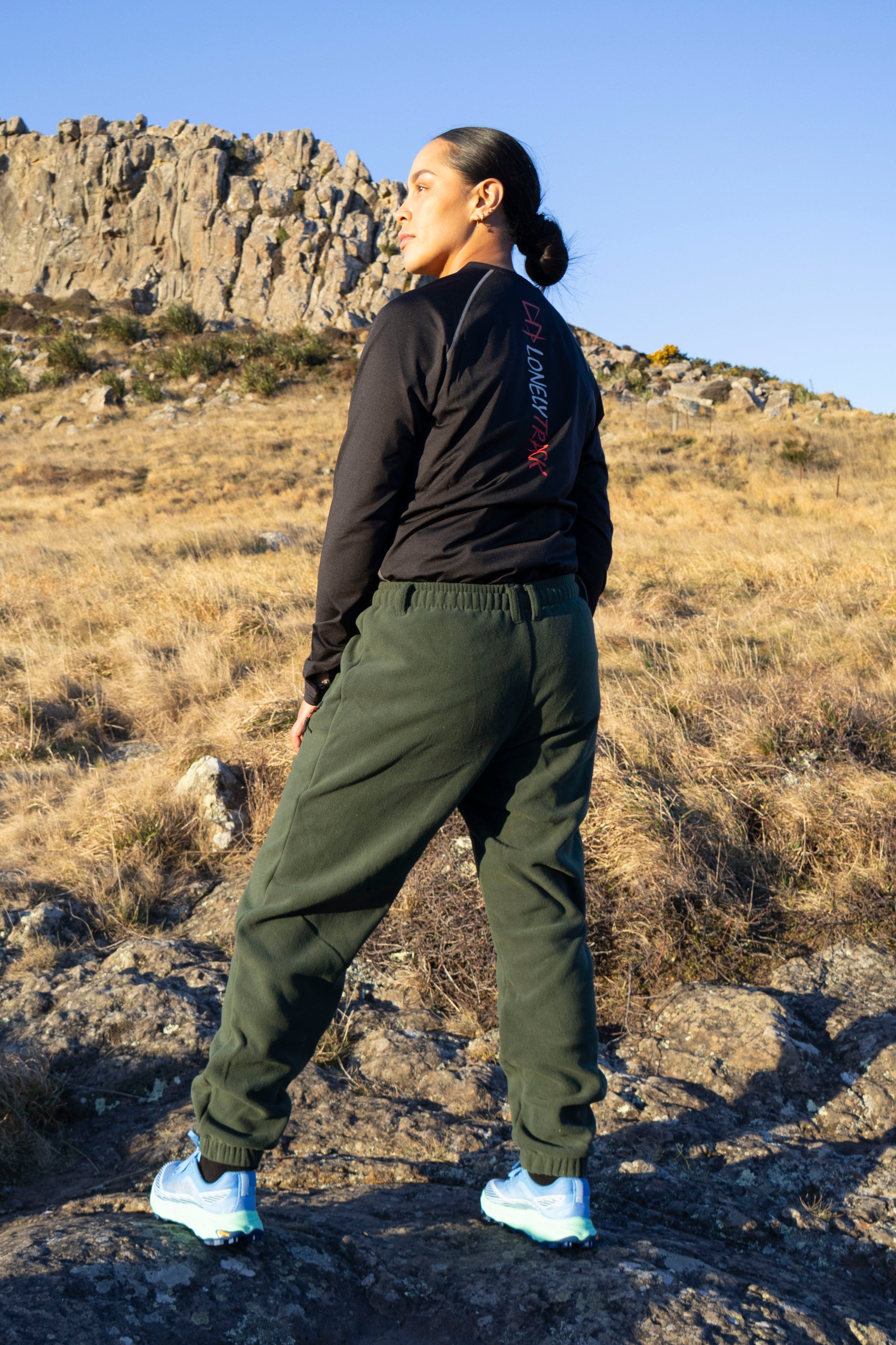 Lonely Track Buffer Pants in forest green - women's fleece pants with elastic waist