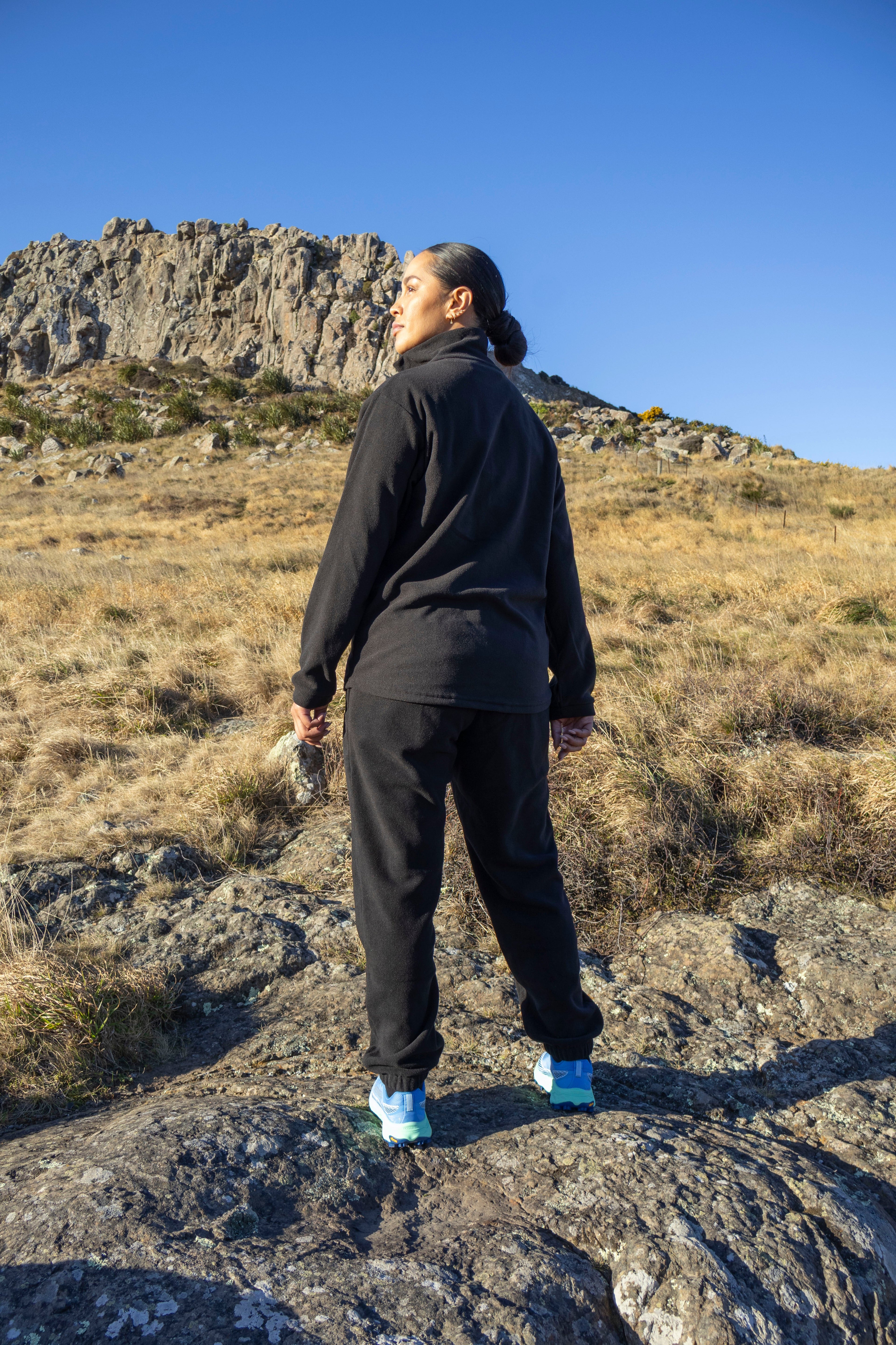 Lonely Track Huntaway Quarter Zip in black - women's fleece mid-layer