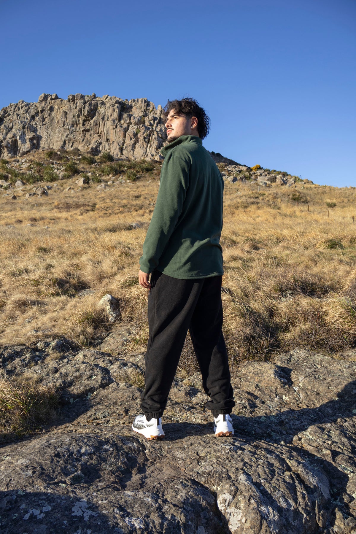 Lonely Track Huntaway Quarter Zip in forest green - men's fleece mid-layer
