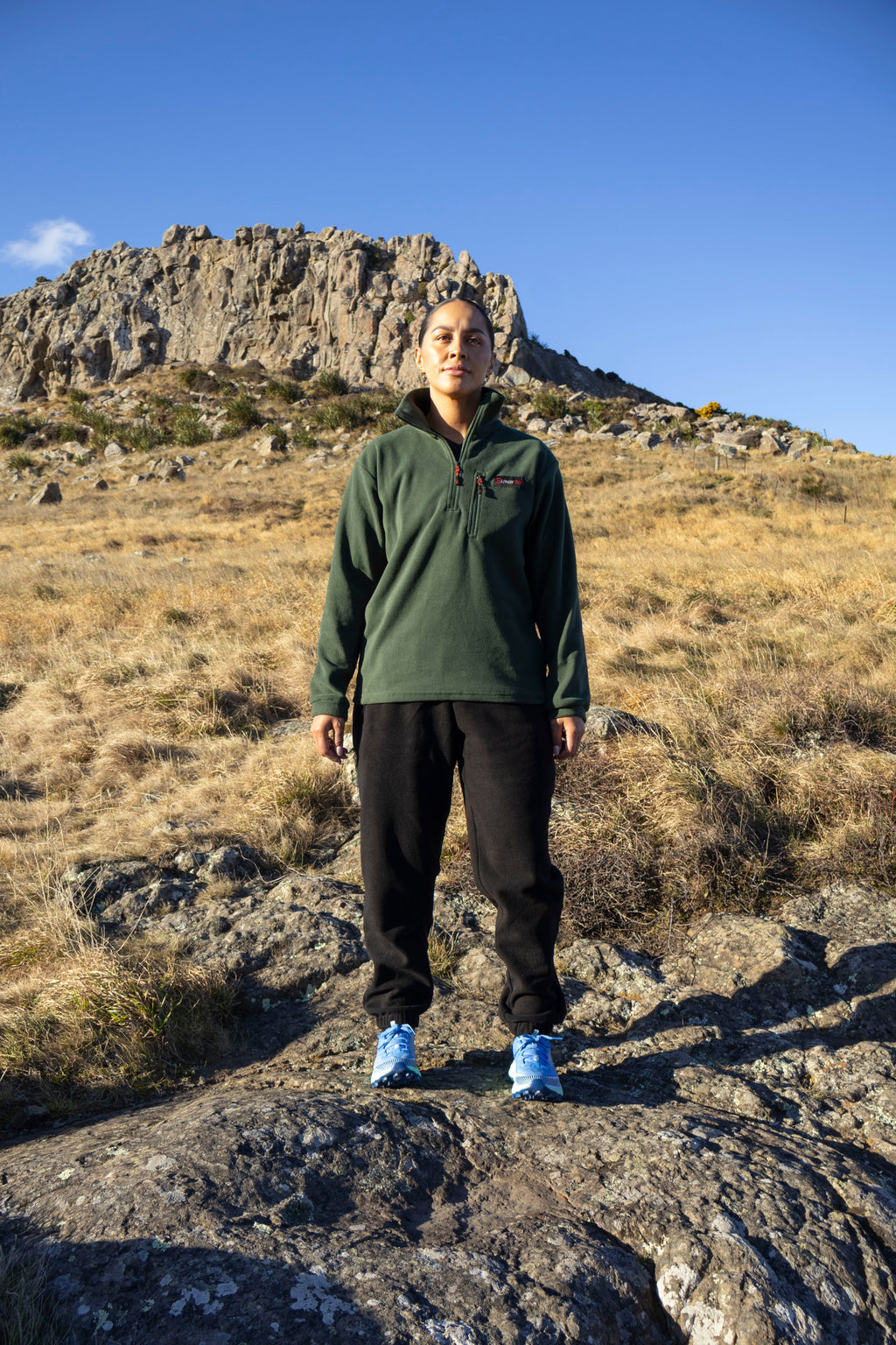 Lonely Track Huntaway Quarter Zip in forest green - women's fleece mid-layer