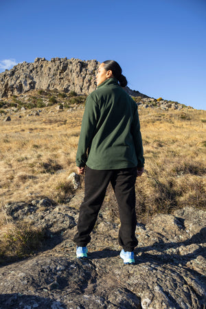Lonely Track Huntaway Quarter Zip in forest green - women's fleece mid-layer