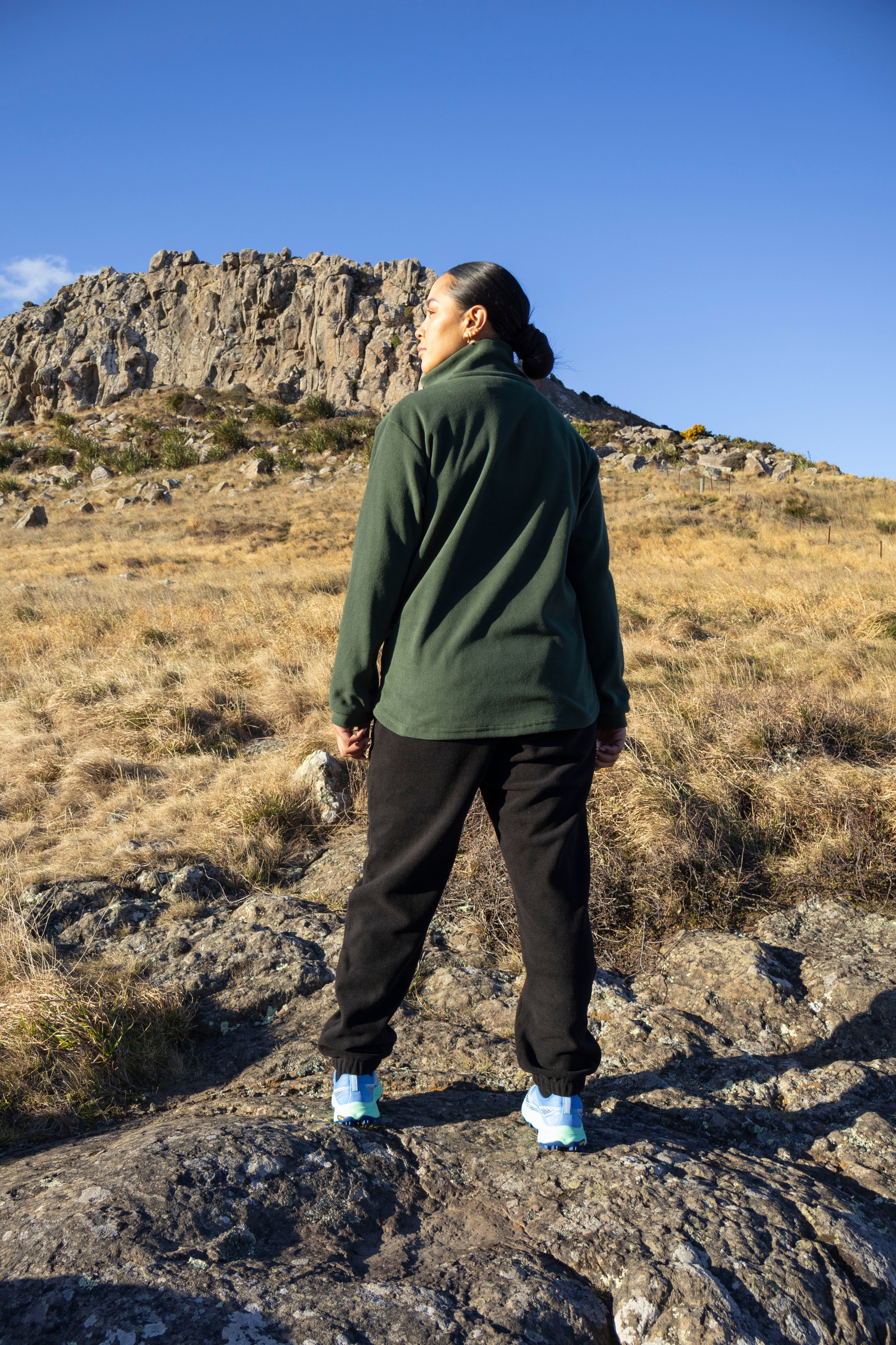 Lonely Track Huntaway Quarter Zip in forest green - women's fleece mid-layer