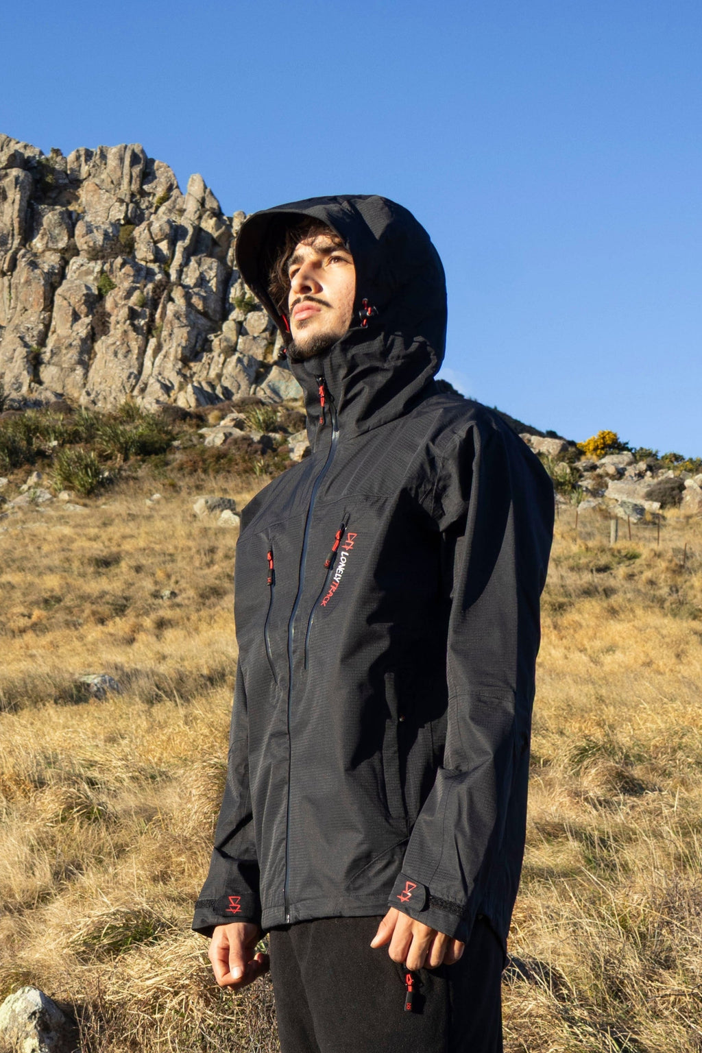 Lonely Track Outlander Waterproof Jacket in black - 10,000mm waterproof, fully taped ripstop outdoor jacket