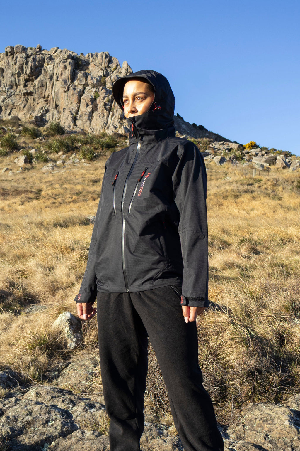 Lonely Track Outlander Waterproof Jacket in black - 10,000mm waterproof, fully taped ripstop outdoor jacket