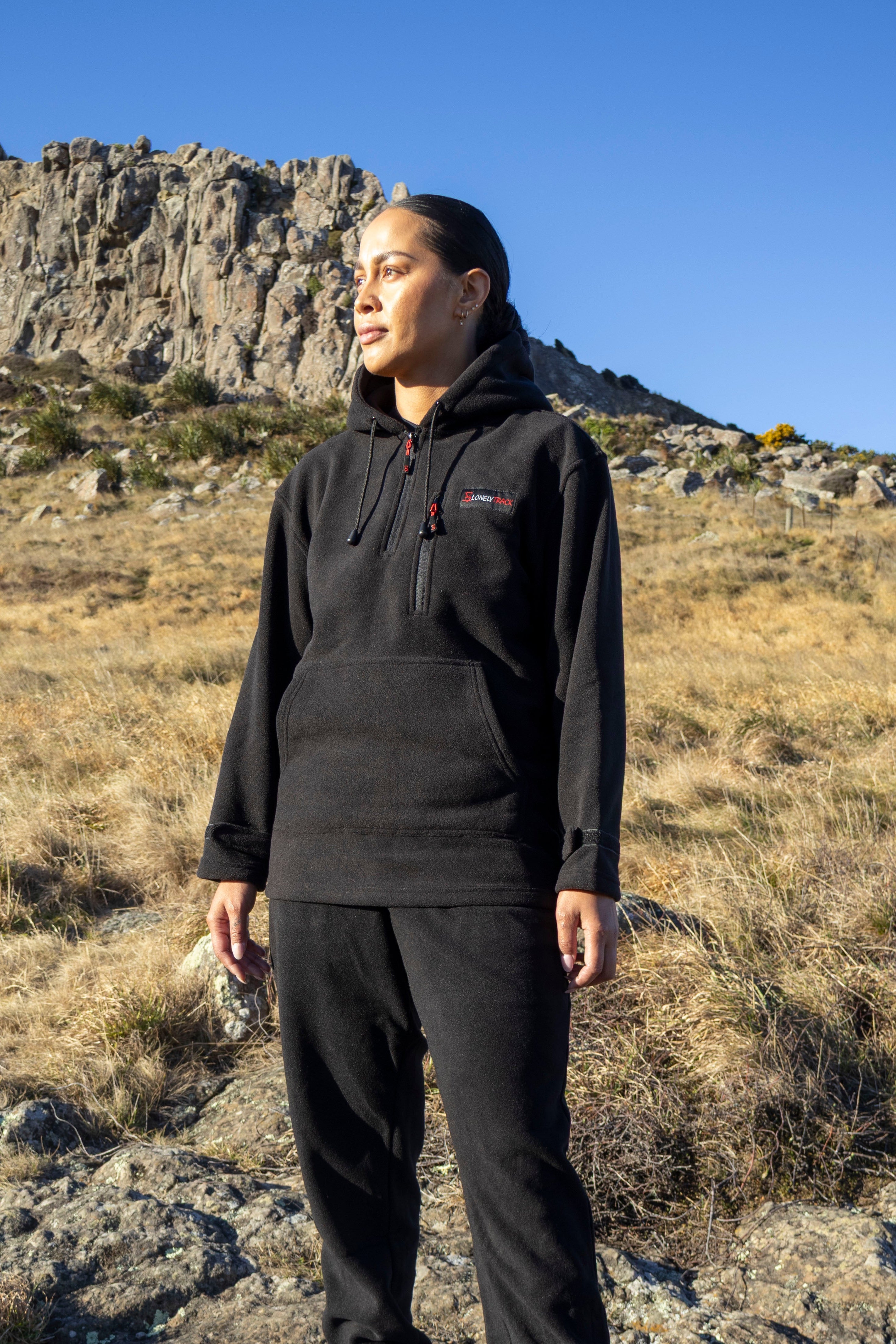 Lonely Track Rogue Fleece Hoodie - women's soft fleece with kangaroo pocket and quarter zip