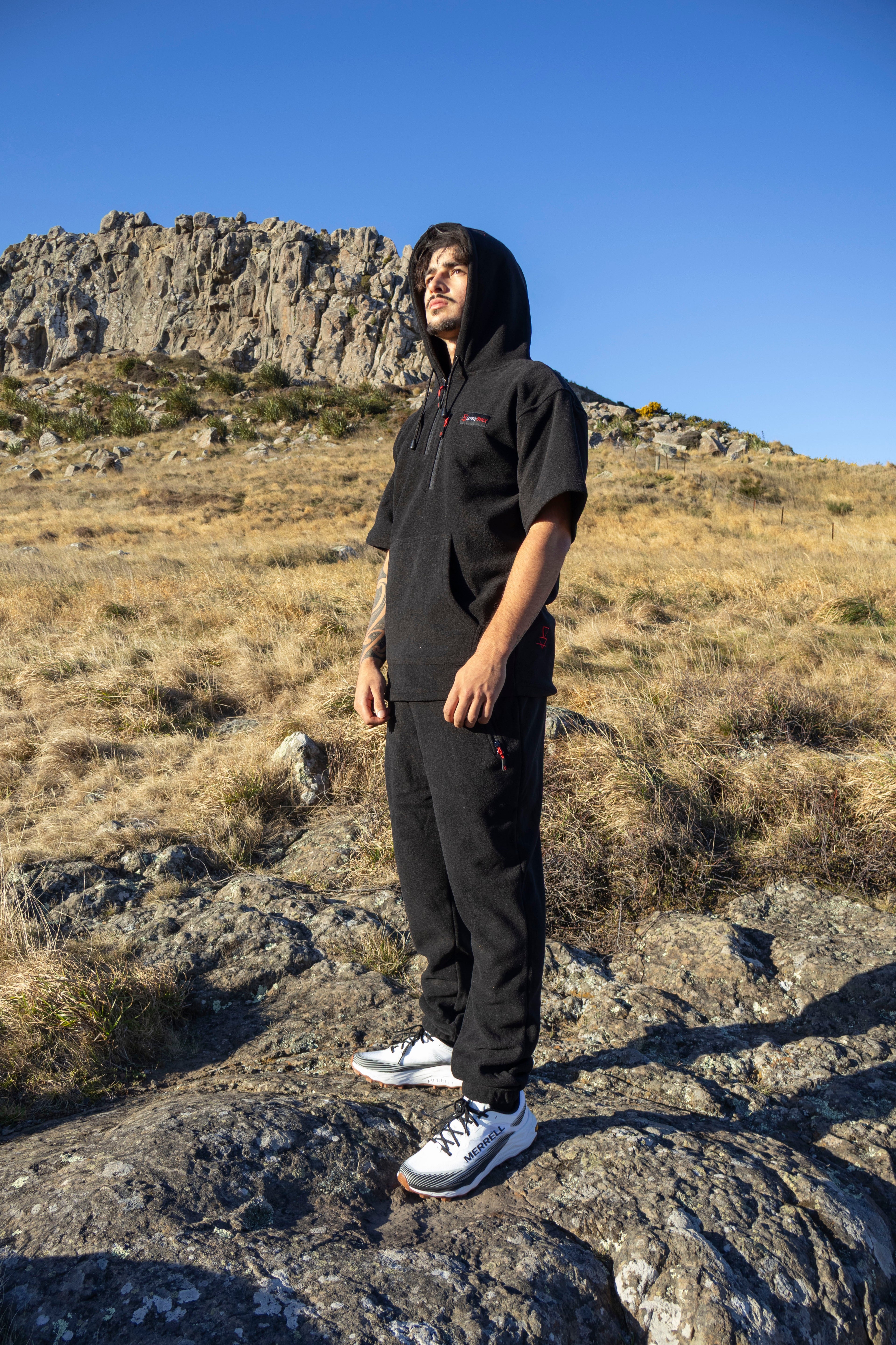 Lonely Track Rogue Hooded Tee - men's shorter cut fleece with quarter zip and velcro cuffs