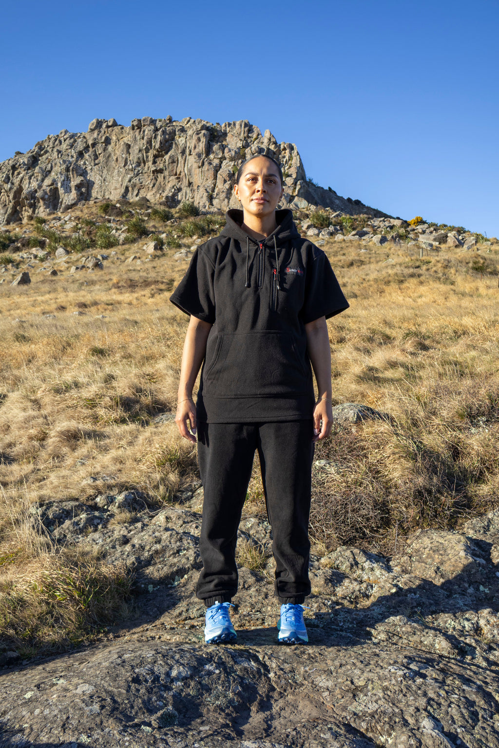 Lonely Track Rogue Hooded Tee - women's shorter cut fleece with quarter zip and velcro cuffs