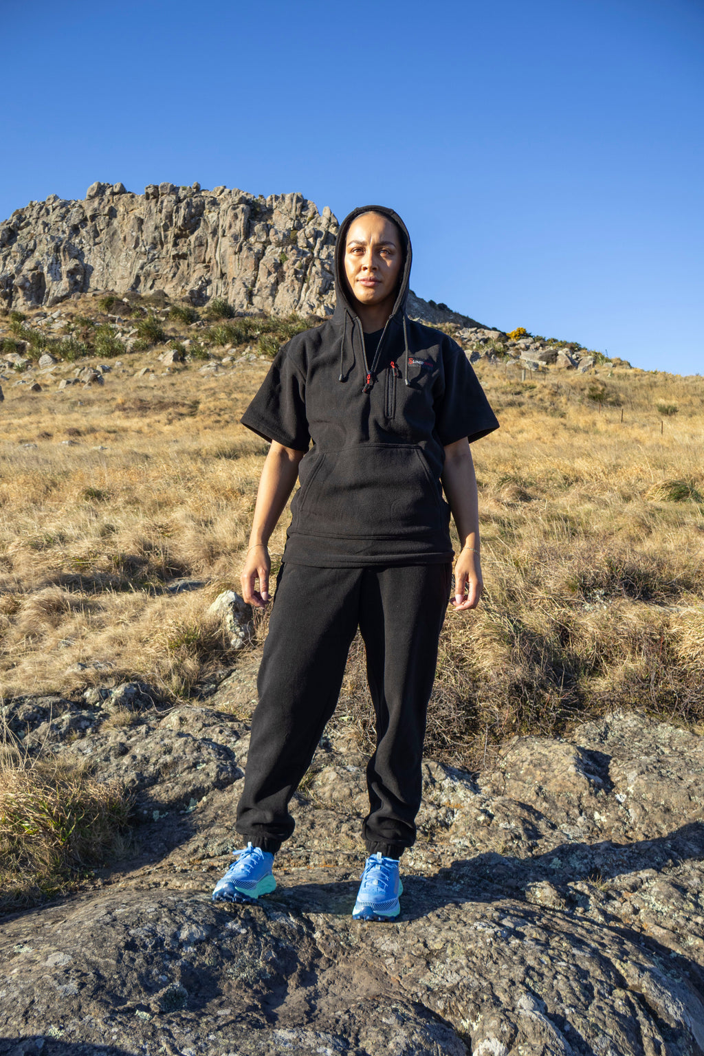 Lonely Track Rogue Hooded Tee - women's shorter cut fleece with quarter zip and velcro cuffs