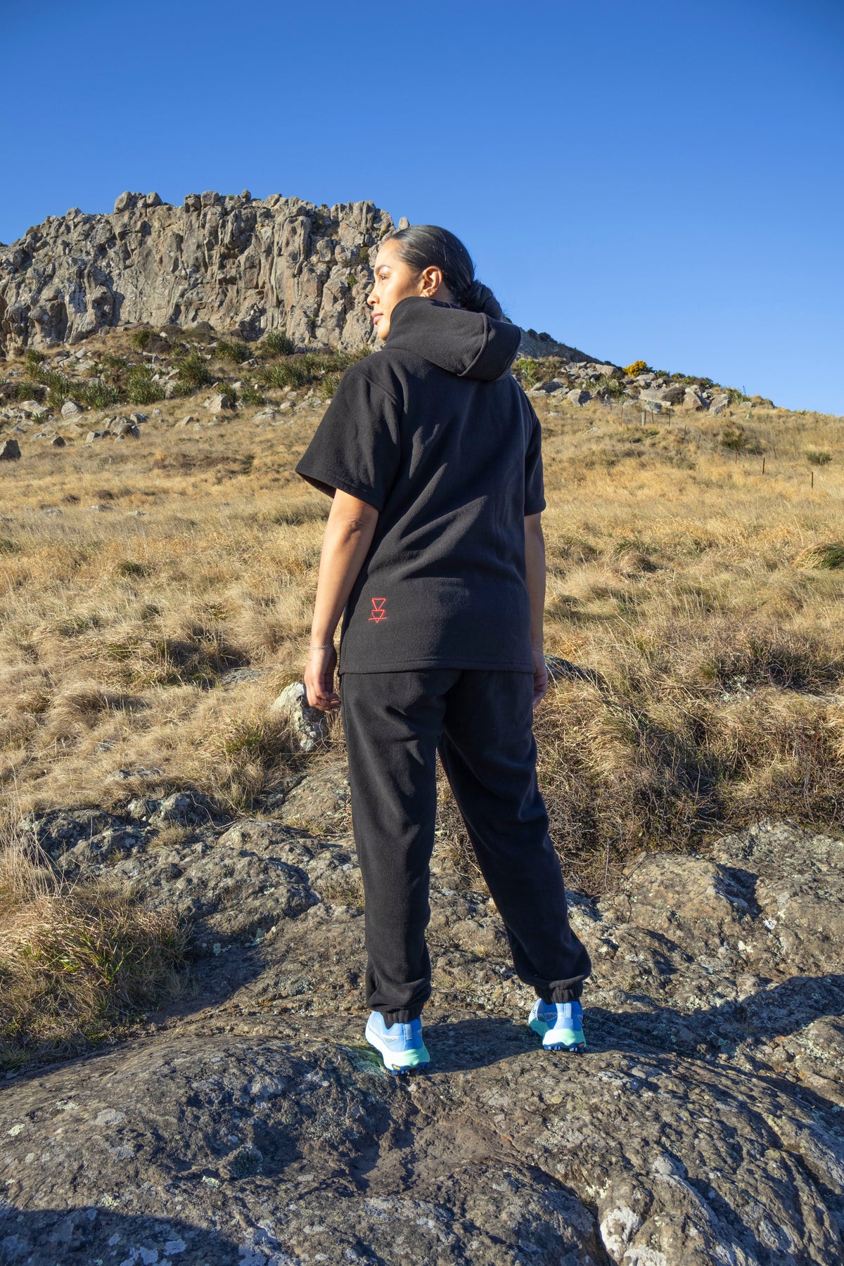 Lonely Track Rogue Hooded Tee - women's shorter cut fleece with quarter zip and velcro cuffs