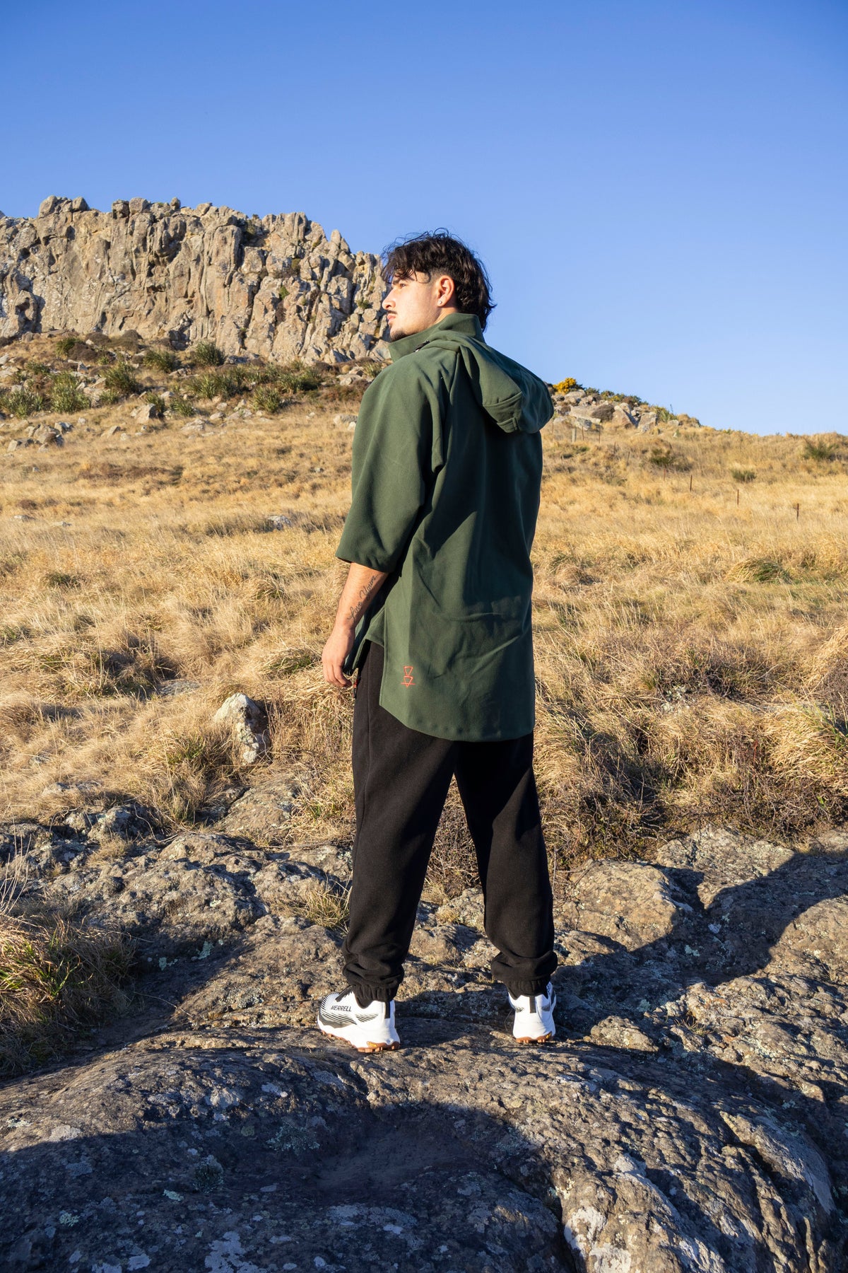 Lonely Track Wilder II bush shirt in forest green - men's 3/4 sleeve Tricot fleece