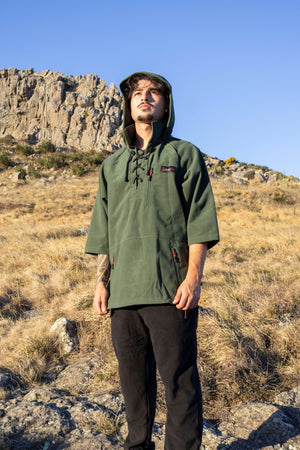 Lonely Track Wilder II bush shirt in forest green - men's 3/4 sleeve Tricot fleece