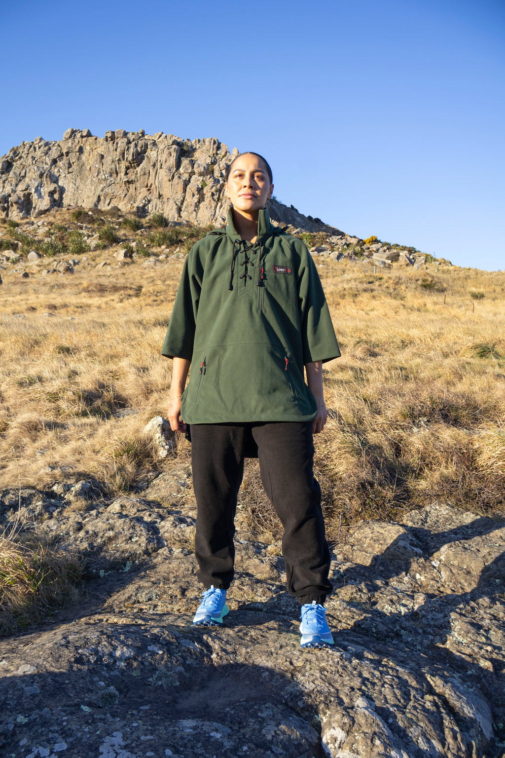 Lonely Track Wilder II bush shirt in forest green - women's 3/4 sleeve Tricot fleece