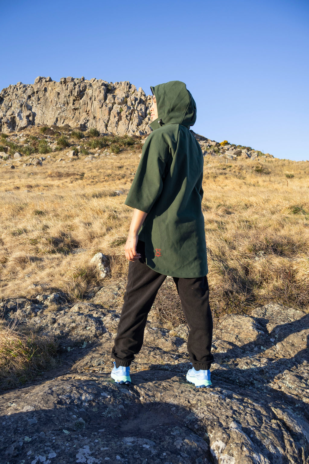 Lonely Track Wilder II bush shirt in forest green - women's 3/4 sleeve Tricot fleece