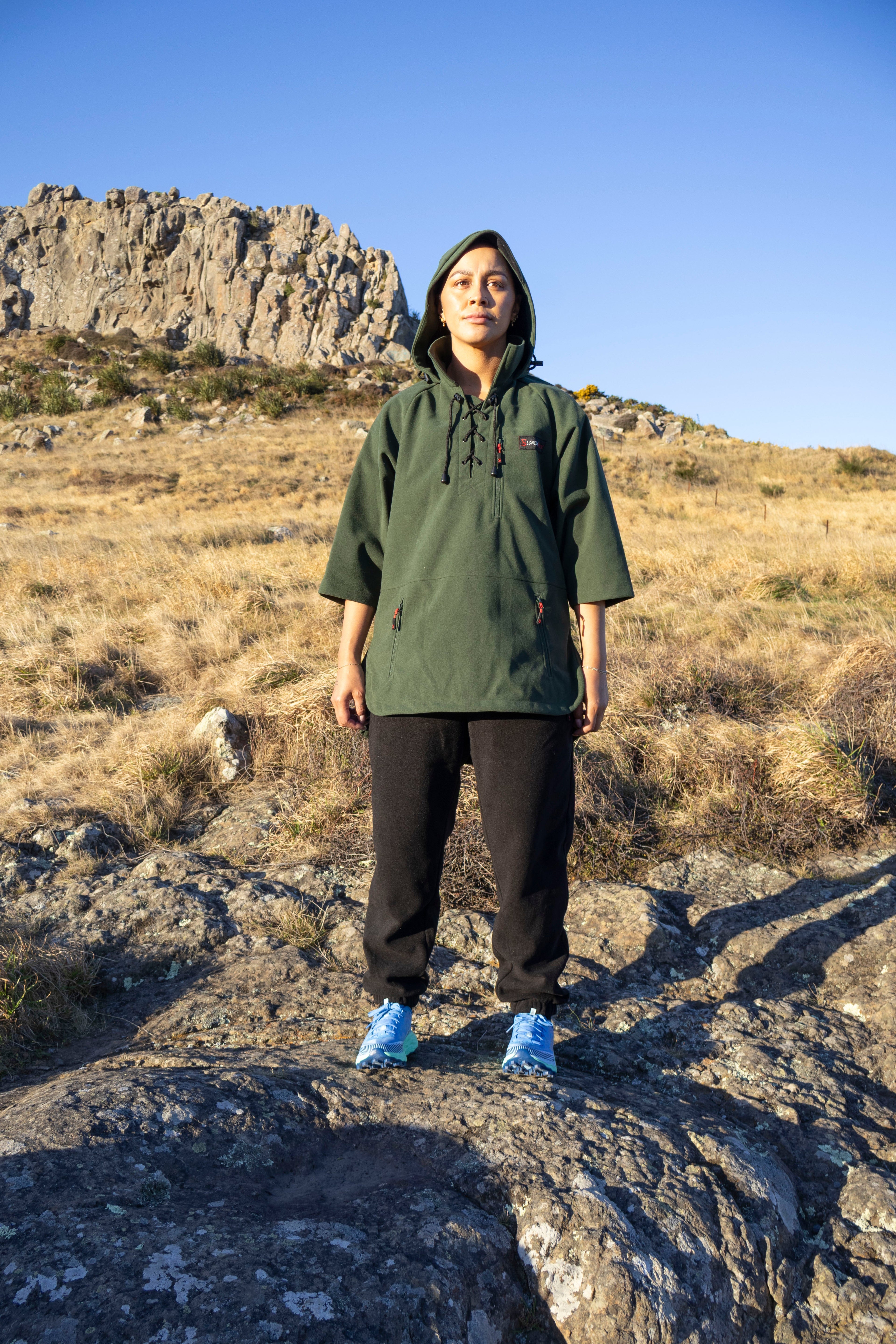 Lonely Track Wilder II bush shirt in forest green - women's 3/4 sleeve Tricot fleece